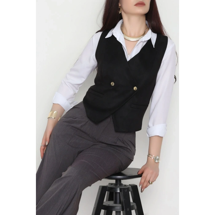 Süet Oversıze Yelek Siyah - 6262.424.