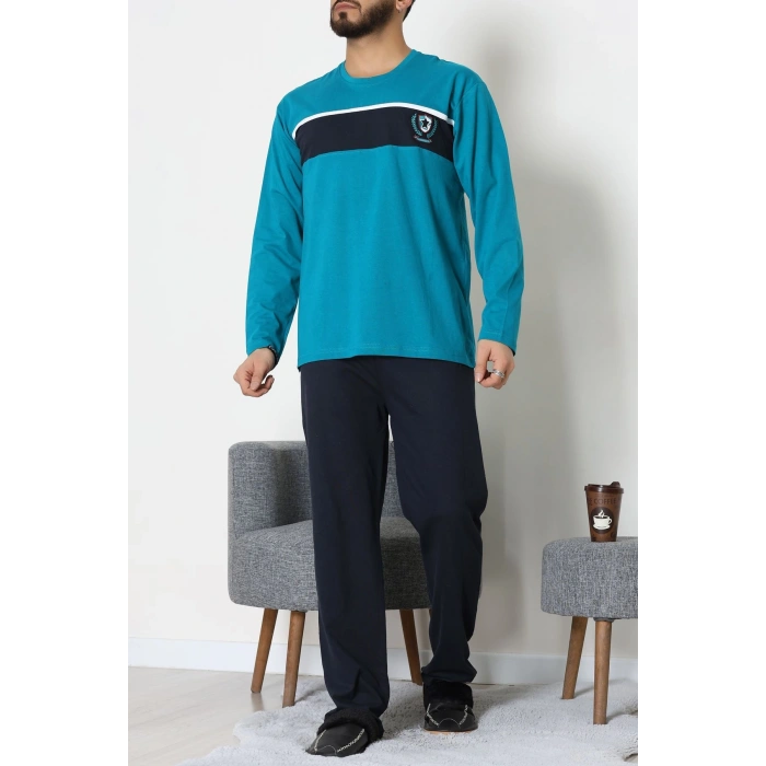 Süprem Baskılı Erkek Pijama Takımı Petrol - 70886.1838.