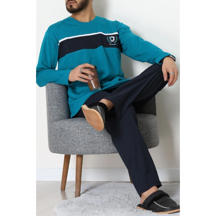 Süprem Baskılı Erkek Pijama Takımı Petrol - 70886.1838.