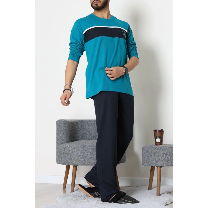 Süprem Baskılı Erkek Pijama Takımı Petrol - 70886.1838.