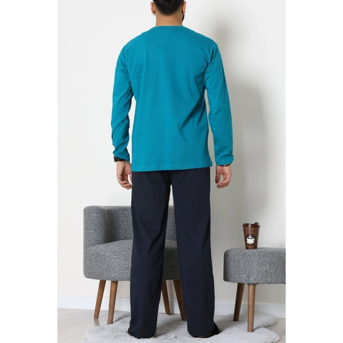 Süprem Baskılı Erkek Pijama Takımı Petrol - 70886.1838.