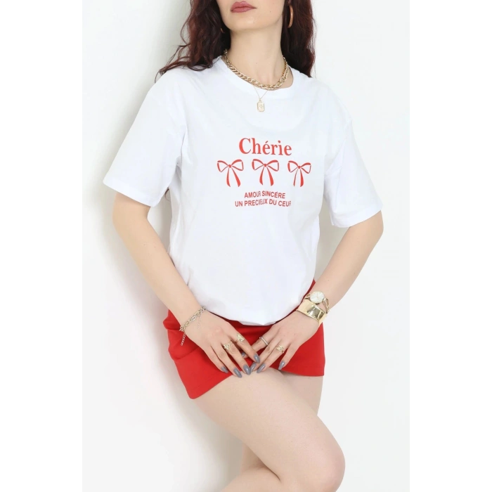 Suprem Baskılı Oversize Tişört Beyaz - 31883.1878.