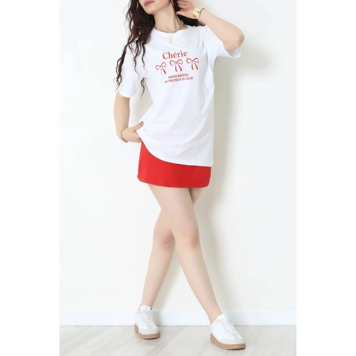 Suprem Baskılı Oversize Tişört Beyaz - 31883.1878.