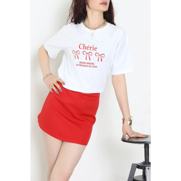 Suprem Baskılı Oversize Tişört Beyaz - 31883.1878.