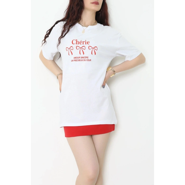 Suprem Baskılı Oversize Tişört Beyaz - 31883.1878.