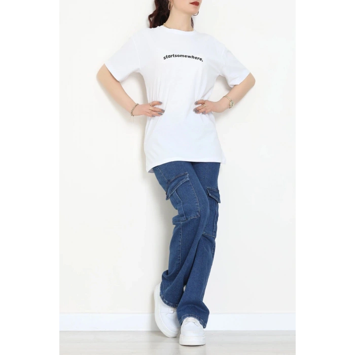Suprem Baskılı Oversize Tişört Beyaz - 31887.1878.