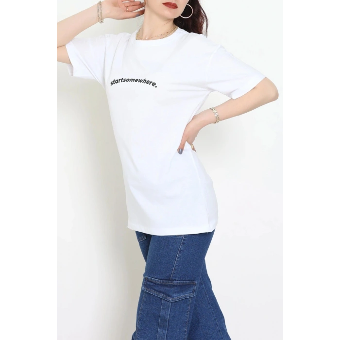 Suprem Baskılı Oversize Tişört Beyaz - 31887.1878.