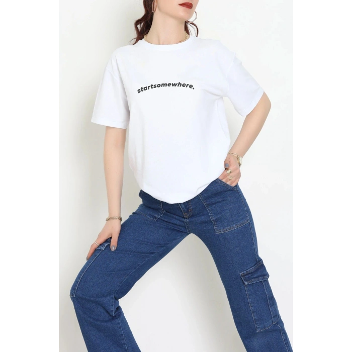 Suprem Baskılı Oversize Tişört Beyaz - 31887.1878.