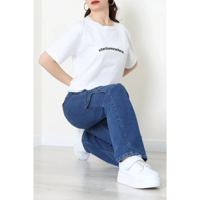 Suprem Baskılı Oversize Tişört Beyaz - 31887.1878.