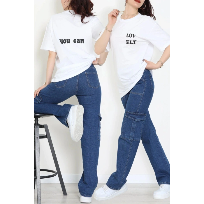 Suprem Baskılı Oversize Tişört Beyaz - 31888.1878.