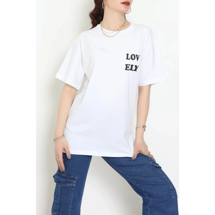 Suprem Baskılı Oversize Tişört Beyaz - 31888.1878.