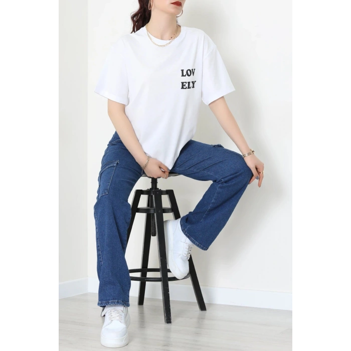 Suprem Baskılı Oversize Tişört Beyaz - 31888.1878.