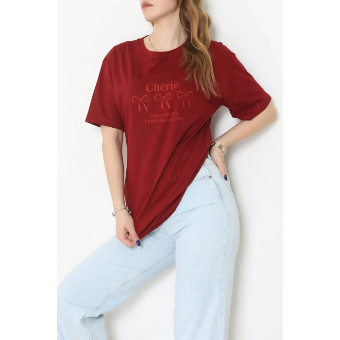 Suprem Baskılı Oversize Tişört Bordo - 31883.1878.