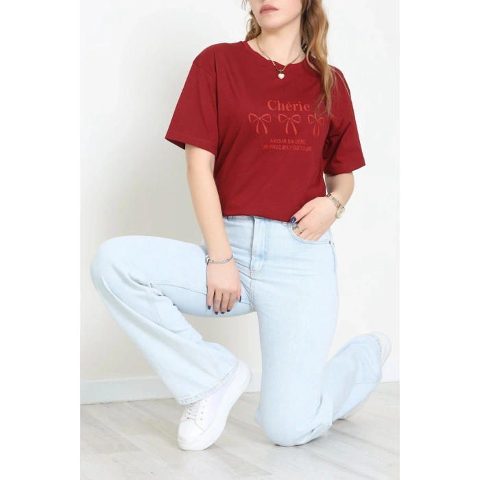 Suprem Baskılı Oversize Tişört Bordo - 31883.1878.