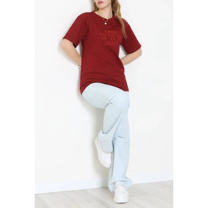 Suprem Baskılı Oversize Tişört Bordo - 31883.1878.