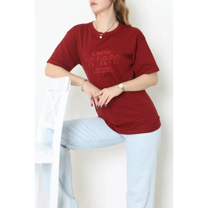 Suprem Baskılı Oversize Tişört Bordo - 31883.1878.