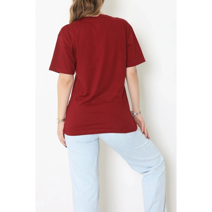 Suprem Baskılı Oversize Tişört Bordo - 31883.1878.