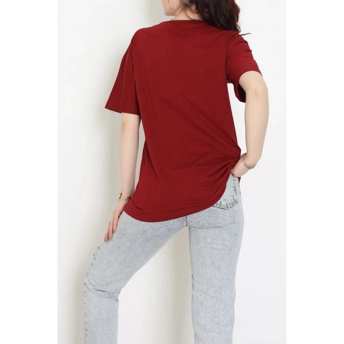 Suprem Baskılı Oversize Tişört Bordo - 31887.1878.