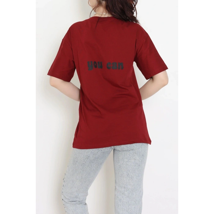 Suprem Baskılı Oversize Tişört Bordo - 31888.1878.