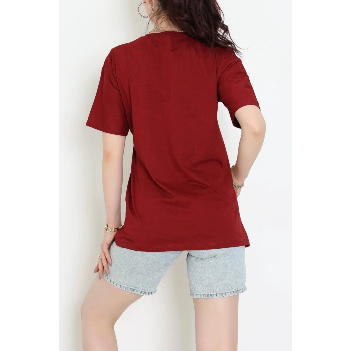 Suprem Baskılı Oversize Tişört Bordo - 31889.1878.