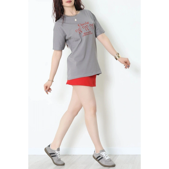 Suprem Baskılı Oversize Tişört Boyalıgri - 31883.1878.