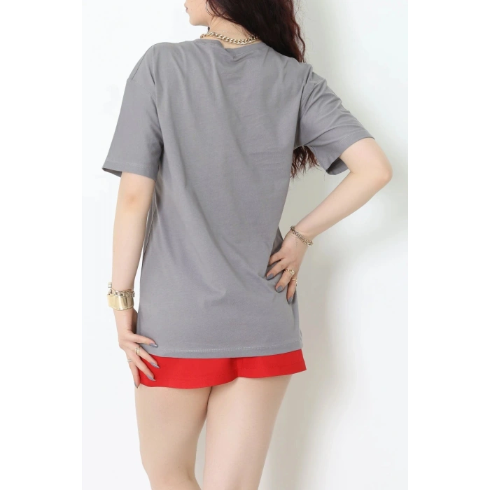 Suprem Baskılı Oversize Tişört Boyalıgri - 31883.1878.