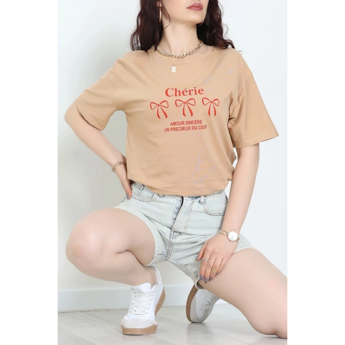 Suprem Baskılı Oversize Tişört Camel - 31883.1878.