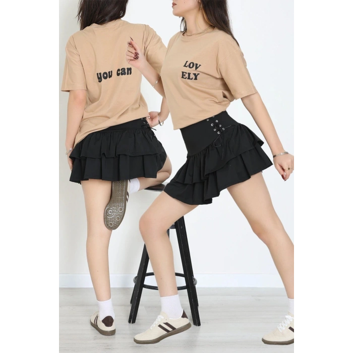 Suprem Baskılı Oversize Tişört Camel - 31888.1878.