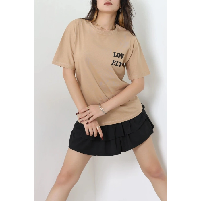 Suprem Baskılı Oversize Tişört Camel - 31888.1878.