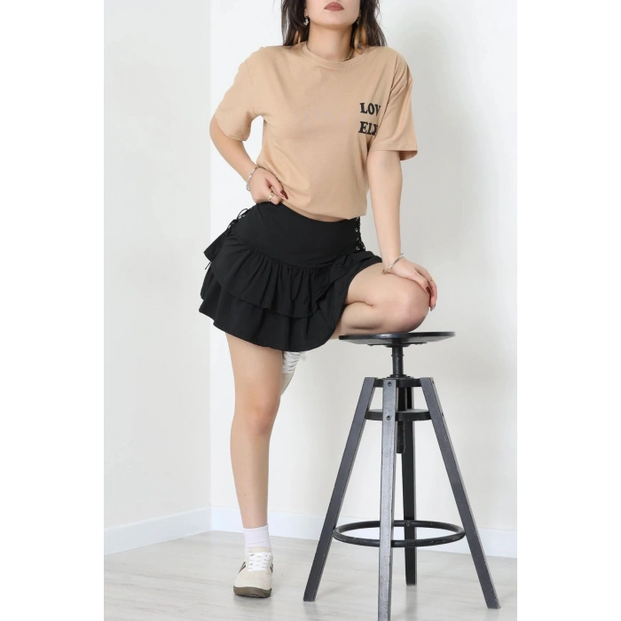 Suprem Baskılı Oversize Tişört Camel - 31888.1878.