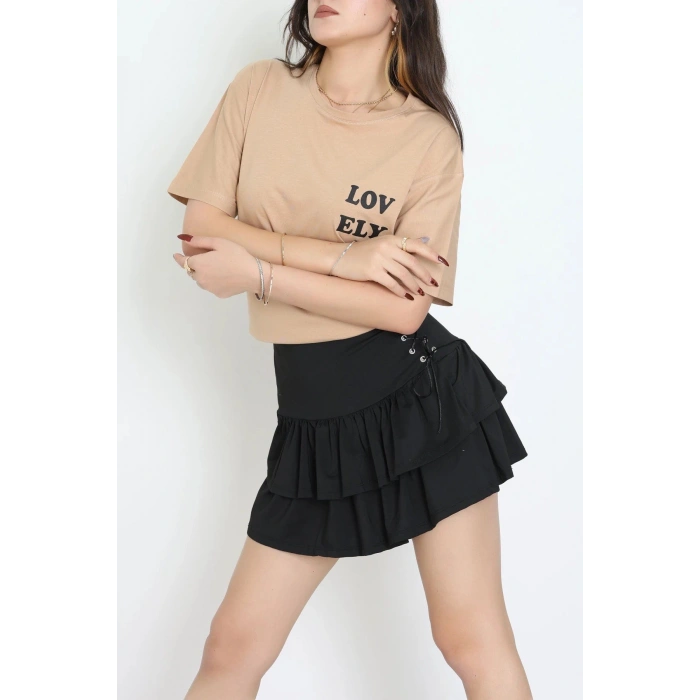 Suprem Baskılı Oversize Tişört Camel - 31888.1878.