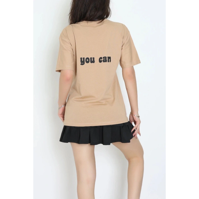 Suprem Baskılı Oversize Tişört Camel - 31888.1878.