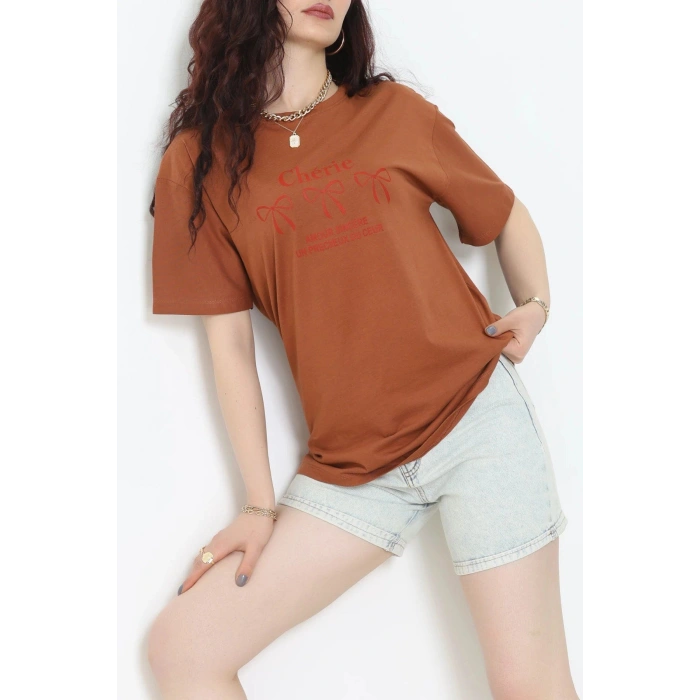 Suprem Baskılı Oversize Tişört Kiremit - 31883.1878.
