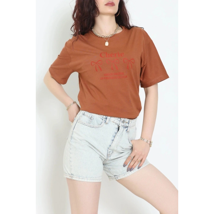 Suprem Baskılı Oversize Tişört Kiremit - 31883.1878.