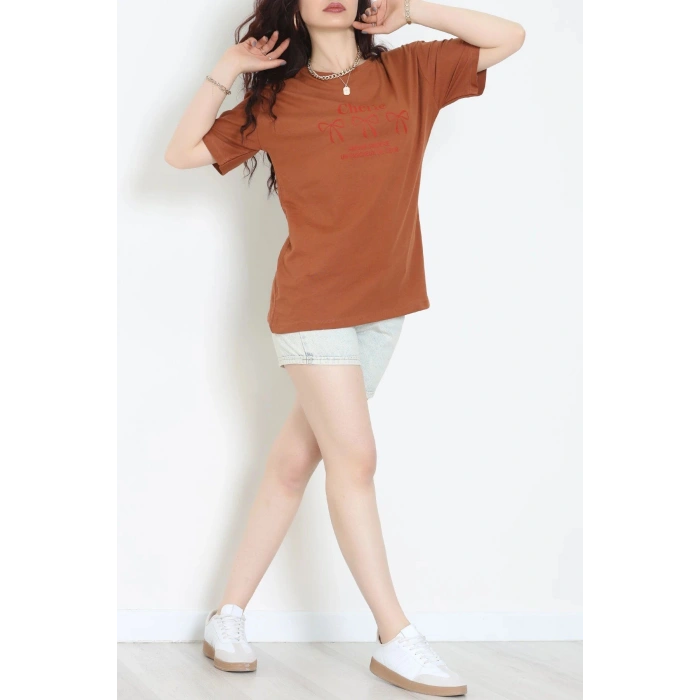 Suprem Baskılı Oversize Tişört Kiremit - 31883.1878.