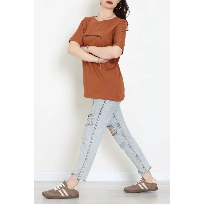 Suprem Baskılı Oversize Tişört Kiremit - 31887.1878.