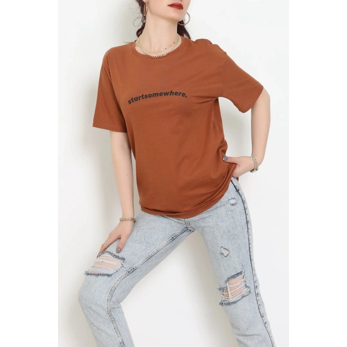 Suprem Baskılı Oversize Tişört Kiremit - 31887.1878.