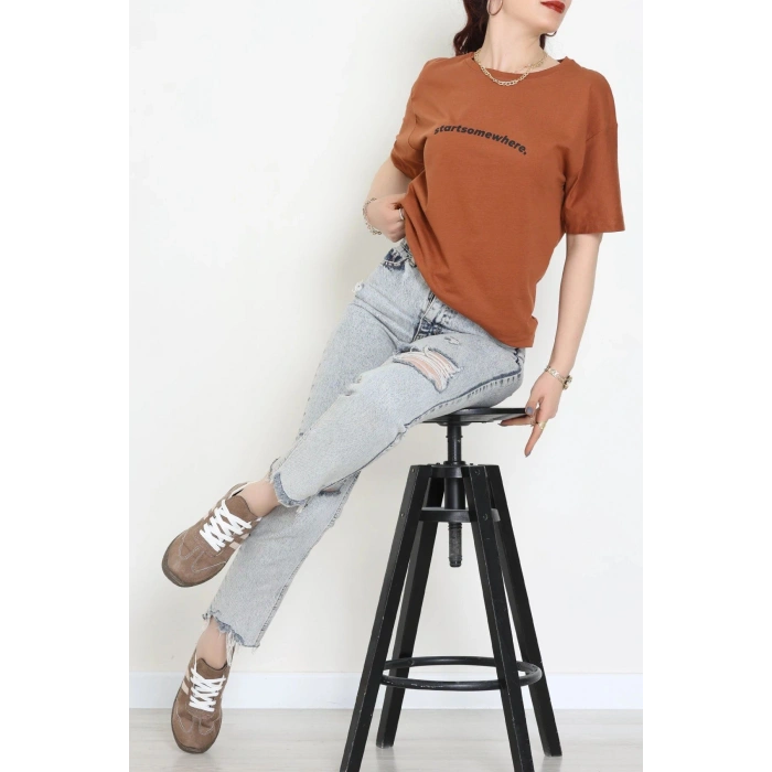Suprem Baskılı Oversize Tişört Kiremit - 31887.1878.