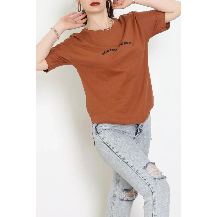 Suprem Baskılı Oversize Tişört Kiremit - 31887.1878.