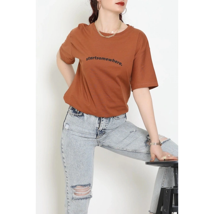 Suprem Baskılı Oversize Tişört Kiremit - 31887.1878.