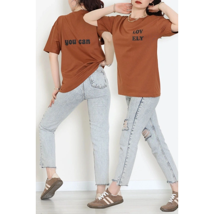 Suprem Baskılı Oversize Tişört Kiremit - 31888.1878.