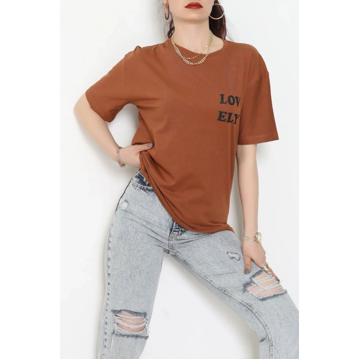 Suprem Baskılı Oversize Tişört Kiremit - 31888.1878.