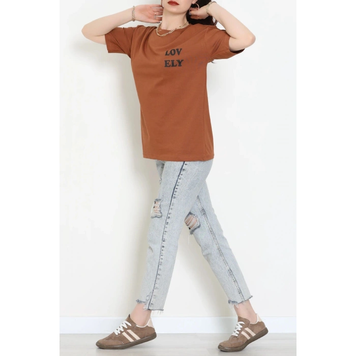 Suprem Baskılı Oversize Tişört Kiremit - 31888.1878.