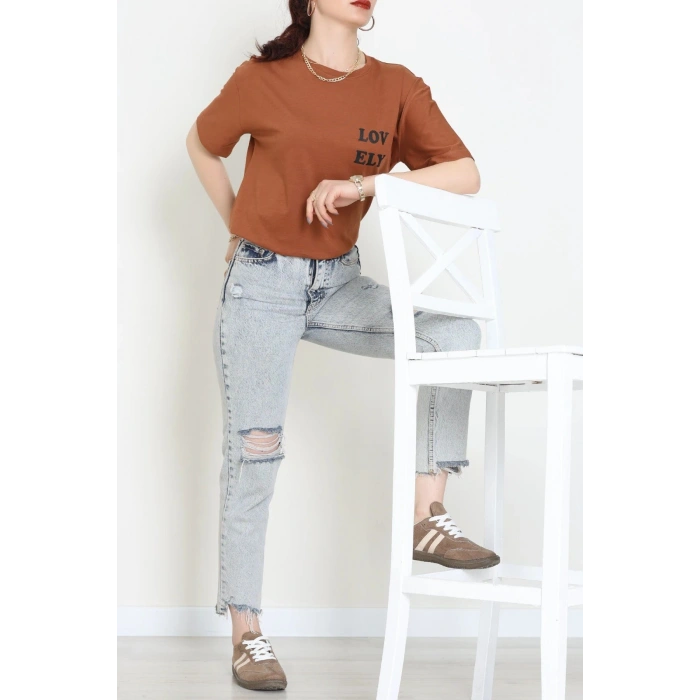 Suprem Baskılı Oversize Tişört Kiremit - 31888.1878.