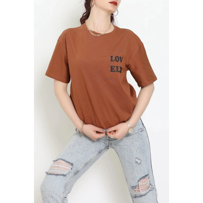 Suprem Baskılı Oversize Tişört Kiremit - 31888.1878.