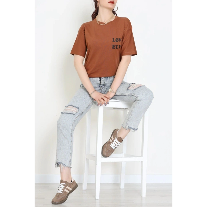 Suprem Baskılı Oversize Tişört Kiremit - 31888.1878.