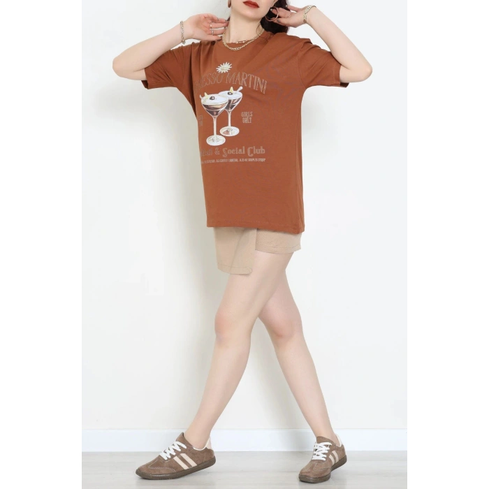 Suprem Baskılı Oversize Tişört Kiremit - 31889.1878.
