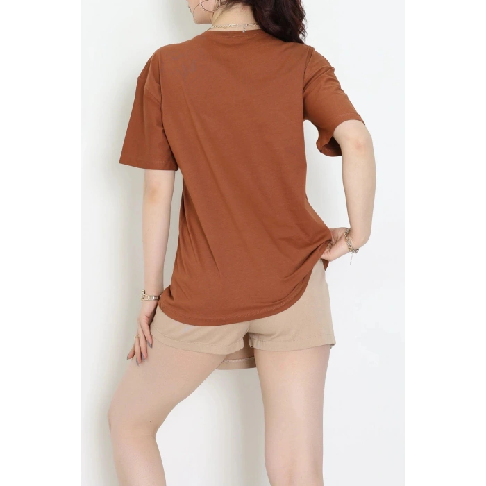 Suprem Baskılı Oversize Tişört Kiremit - 31889.1878.
