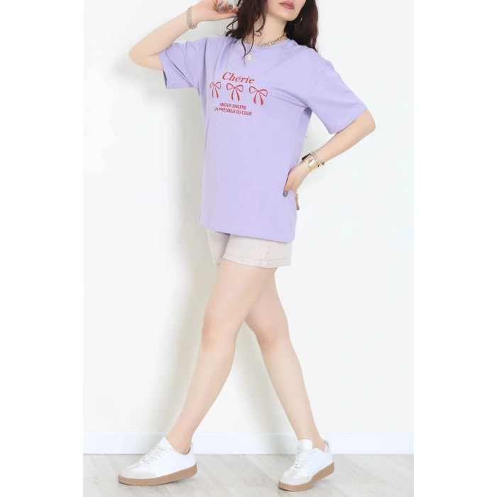 Suprem Baskılı Oversize Tişört Lila - 31883.1878.