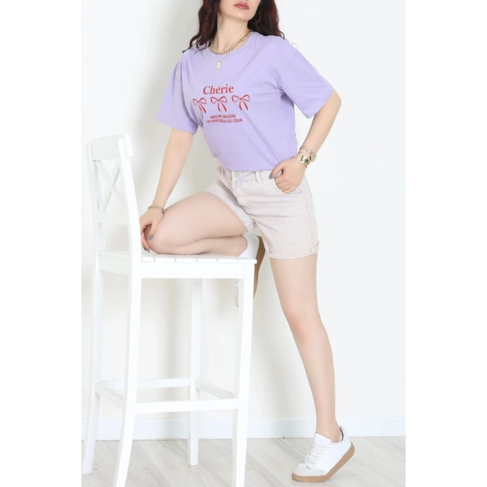Suprem Baskılı Oversize Tişört Lila - 31883.1878.